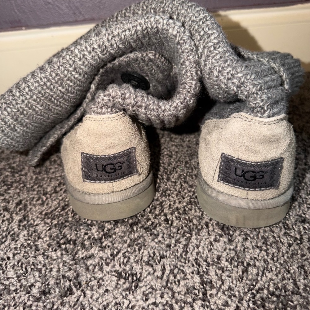 UGG Cardy Grey Knit Tall Button Boots Womens 9 Wool Blend Suede 5819